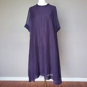 Mulberry Silk and Linen Lagenlook Asymmetrical Midi Dress Blue/Purple Size S